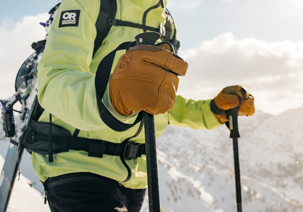 Outdoor Research Ski Athlete Sophia Rouches wears the Team GORE-Tex 3-Finger Glove while out on a tour in the backcountry.