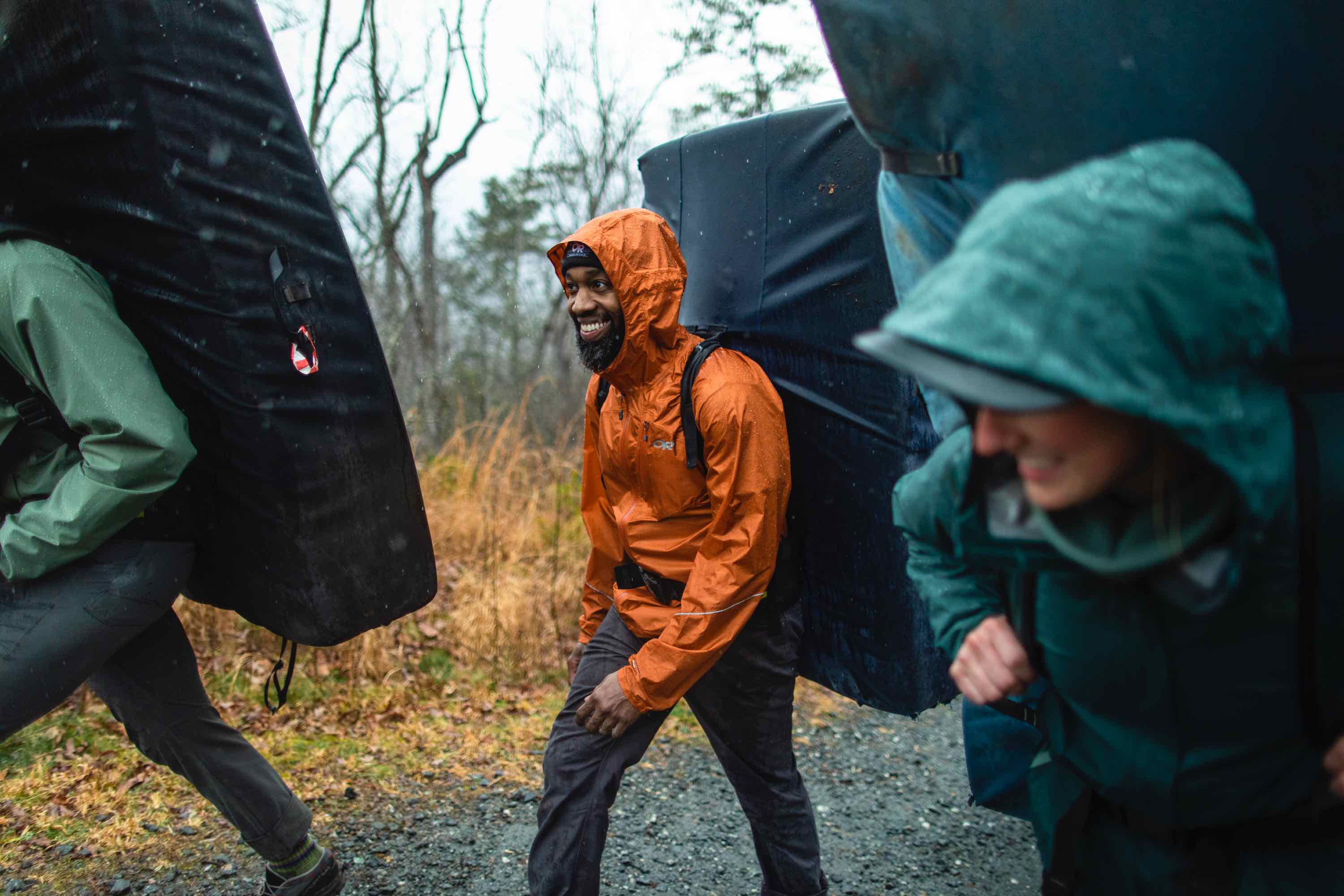 Hikers on a rainy day