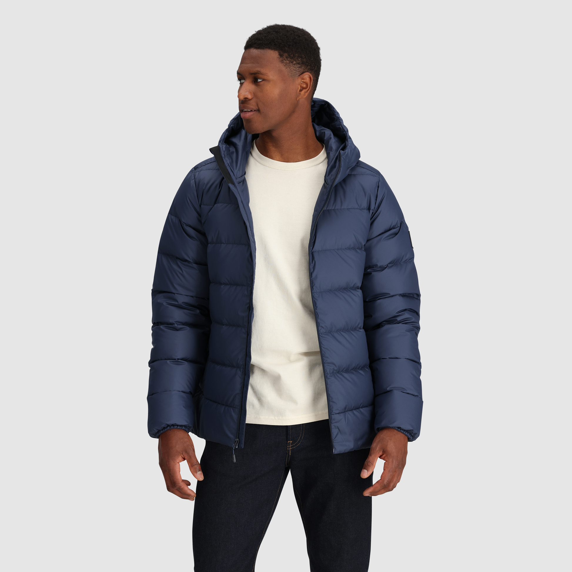 Mens hooded 2024 down jacket sale