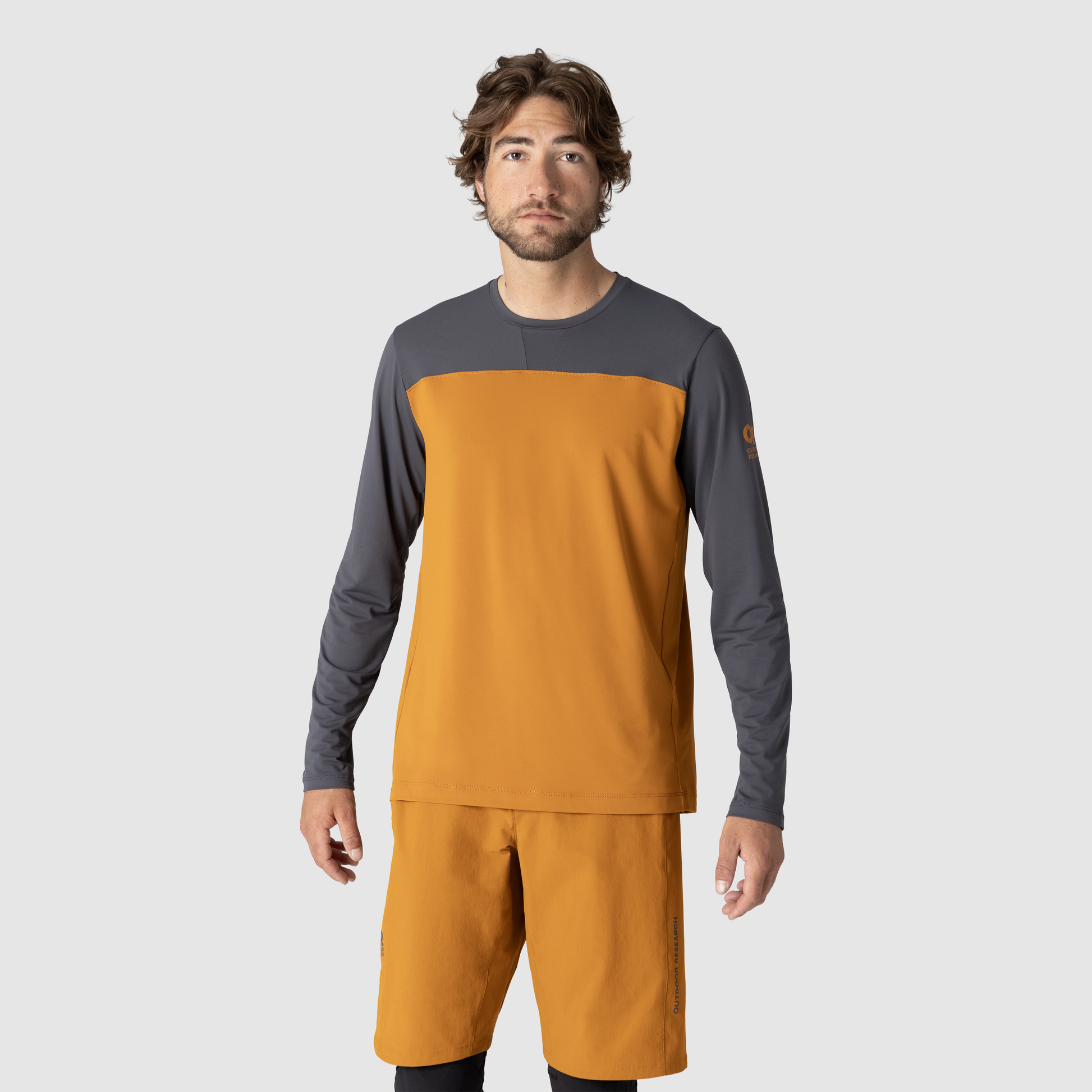 mountainbike longsleeve Outdoor Research Men's Freewheel MTB Long Sleeve Jersey Pro Khaki/Oyster Creekside Print / M